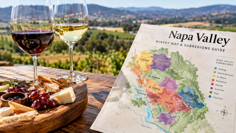 Mapa de bodegas y guía de subregiones del Valle de Napa